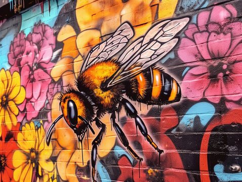 Street Art Graffiti of a Bee | Generative AI