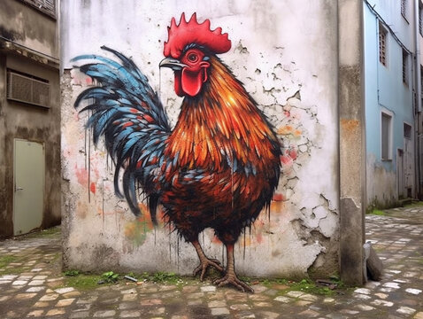 Street Art Graffiti of a Chicken | Generative AI