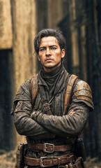 Obraz premium photo portrait of survive army people at apocalypse city, generative AI