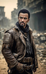 photo portrait of survive army people at apocalypse city, generative AI