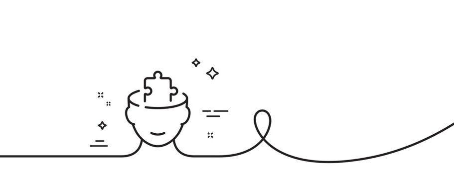 Mental conundrum line icon. Continuous one line with curl. Psychology therapy sign. Brain puzzle symbol. Mental conundrum single outline ribbon. Loop curve pattern. Vector