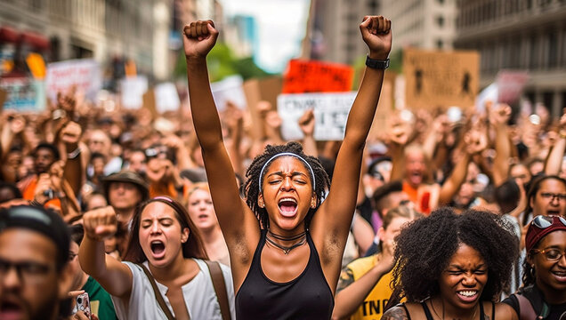 Black Lives Matter Activist Movement Protesting Against Racism And Fighting For Equality Demonstrators From Different Cultures And Race Protest On Street For Justice And Equal Rights