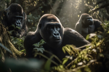 Naklejka premium Gorillas in their Natural Habitat. Generative AI