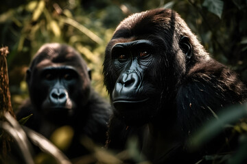 Obraz premium Gorillas in their Natural Habitat. Generative AI