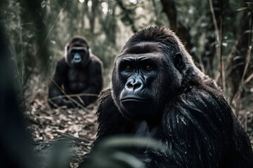Obraz premium Gorillas in their Natural Habitat. Generative AI