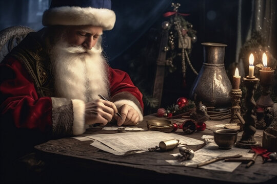 gift table christmas eve santa present wish merry holiday letter. Generative AI.