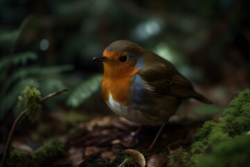 Fototapeta premium Robin Bird in the Temperate Forest. Generative AI