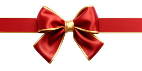 red ribbon  and bow with gold isolated against transparent background