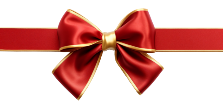 red ribbon  and bow with gold isolated against transparent background