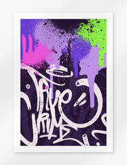 multicolored background poster, graffiti letters, bright colored inscriptions in the style of graffiti street art