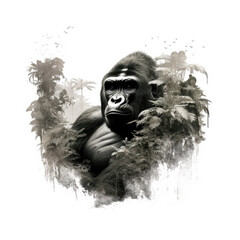 Generative ai illustration of a detailed drawing illustration of a Gorilla in a jungle setting.