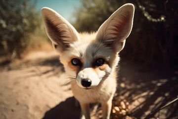 Obraz premium Life of the Fennec Fox in the Desert. Generative AI