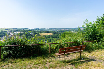 View over the Vogtland in Saxony with bench