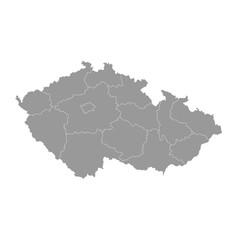 Czech Republic grey map with regions. Vector illustration.