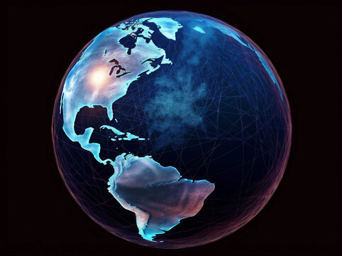 planet cyberspace earth globe map connection global technology network internet. Generative AI.