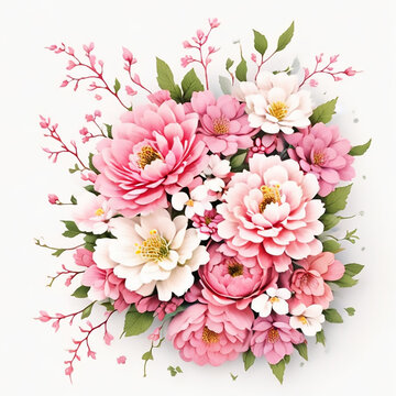Sakura, plum, peach, flowers, bouquet, braided style, cute, colorful bright colors, spring, white background
