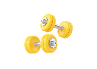 Dumbbell 3d render icon - yellow fitness equipment, simple gym barbell and fit execise accessories for muscle