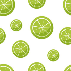 Lime with slice citrus white background. Tropical fruits. vegetarian food. Seamless pattern. 