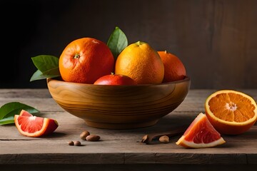 A bowl of freshly harvested citrus fruits, including oranges, lemons, and grapefruits, showcasing their vibrant colors and refreshing citrusy scent.