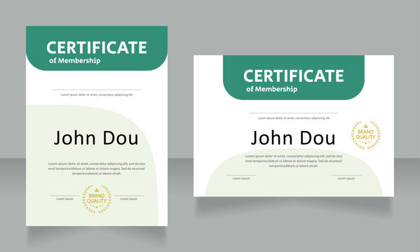 Membership certificate design templates set. Vector diploma with customized copyspace and borders. Printable document for awards and recognition. Calibri Regular, Arial Bold, Myriad Pro fonts used