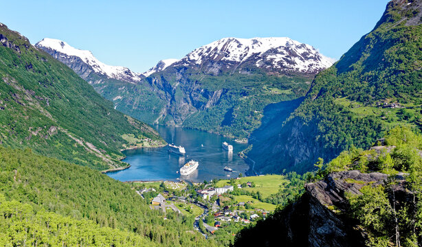 Panoramic view over Geirenger fjord in Norway