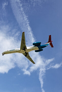 Geneva, Switzerland, Europe - Embraer ERJ-145  departing from Cointrin Geneva Airport, Luxair - flag carrier of Luxemburg