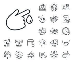 Medical help sign. Online doctor, patient and medicine outline icons. Blood donation line icon. Blood donation line sign. Veins, nerves and cosmetic procedure icon. Intestine. Vector