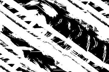 Grunge background is black and white. Vector texture of dirt, dust, chips, cracks. Chaotic vintage city wall template. Noise, debris on the surface