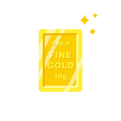 Fine gold bar. Minted gold ingot bar. Vector illustration flat design. Isolated on white background.