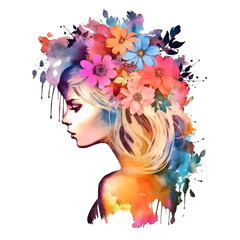 Fototapeta na wymiar watercolor floral boho woman