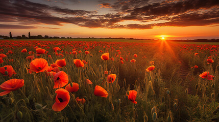 Fototapeta na wymiar Poppy field at sunset