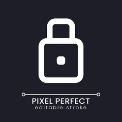 Obraz premium Padlock pixel perfect white linear ui icon for dark theme. Account security. Data encryption. Vector line pictogram. Isolated user interface symbol for night mode. Editable stroke. Poppins font used