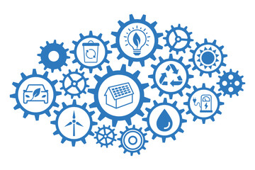Renewable energy concept with gears. Gears inphographics. Cog wheel connection.