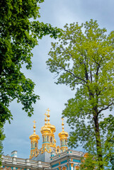 Golden spires of the Church Of The Resurrection in Catherine's Palace - St. Petersburg