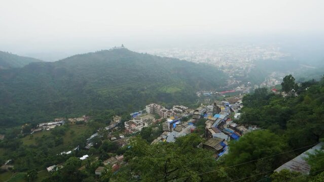 July 5th 2022 Katra, Jammu and Kashmir, India. An aerial shot of katra city in Jammu And Kashmir from Mata Vaishno Devi site.