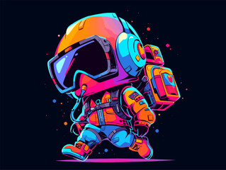 a miniature astronaut with a jetpack and black sunglasses - obrazy, fototapety, plakaty