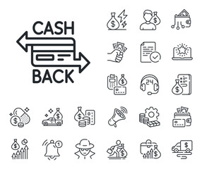 Banking Payment card sign. Cash money, loan and mortgage outline icons. Credit card line icon. Cashback service symbol. Cashback card line sign. Credit card, crypto wallet icon. Vector