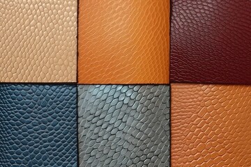 Fototapeta premium Examples of leather textures for sewing bags. Generative Artificial Intelligence