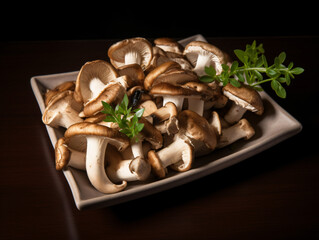 A platter of Matsutake mushrooms, highly prized in Japanese cuisine for their aromatic and earthy flavor.