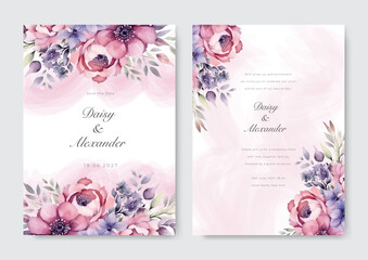 Soft purple rose flower flora beautiful and elegant floral wedding invitation card template