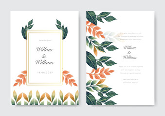 Green rustic flower floral vector wedding card invitation template with hand painted watercolor