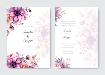 Purple pink rose flower floral beautiful and elegant floral wedding invitation card template
