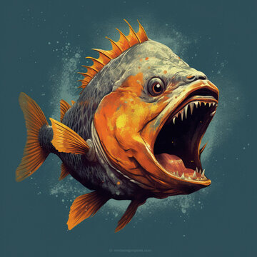 illustration of a piranha fish with sharp teeth