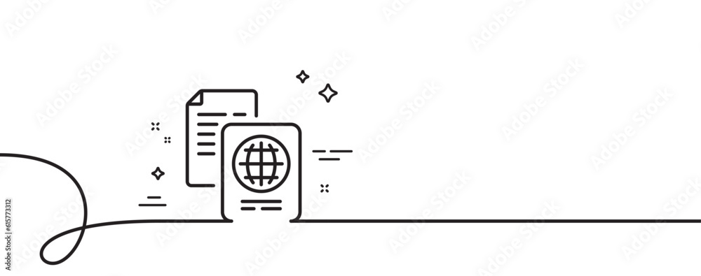 Poster passport document line icon. continuous one line with curl. id file page sign. office note symbol. p