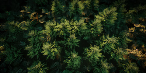 An aerial image of forest texture .top down view of green trees. Nature woods background. Foliage wallpaper. Generative AI