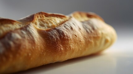Minimalist Delight Closeup of French Baguette on Wooden Surface. Generative AI