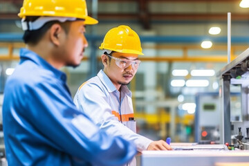 Workers in a factory training session on safety procedures, factory, worker, natural light, affinity, bright background, Labor Day, Generative AI