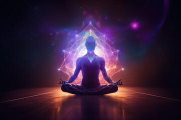 Concept of meditation and spiritual practice, expanding of consciousness, chakras and astral body activation, mystical inspiration image for yoga, generative AI