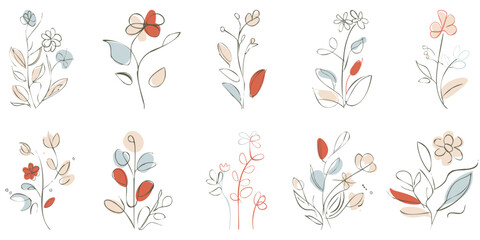 Vintage Floral Hand Drawn Botanical Flower Vector Set Collection Bundle