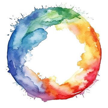 Watercolor spot, rainbow circle. On a transparent background